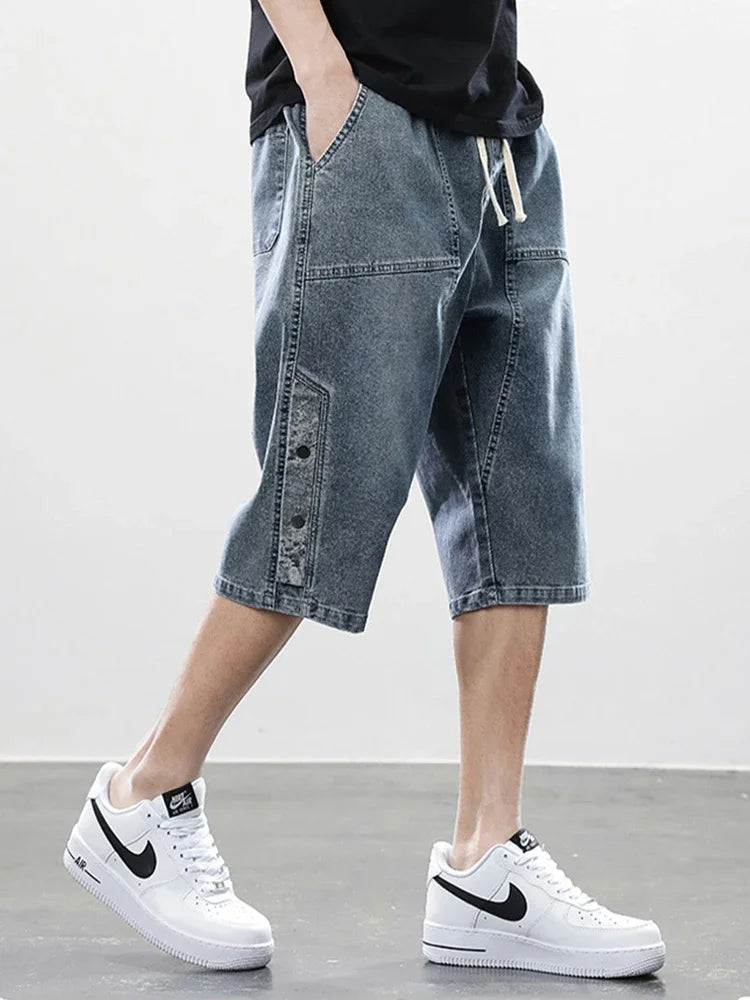 Men’s Washed Denim Drawstring Capris