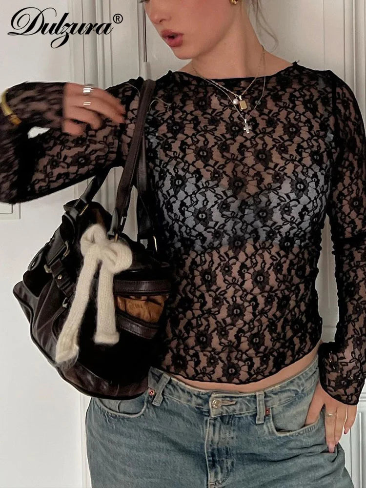 Women’s Lace See-Through Crop Top