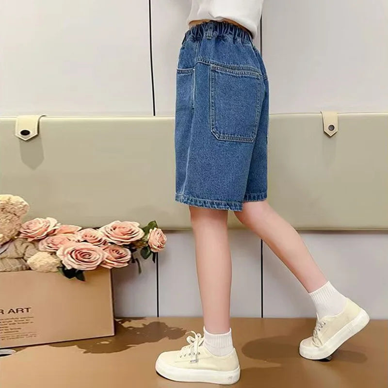 Girls’ Knee-Length Summer Jean Shorts
