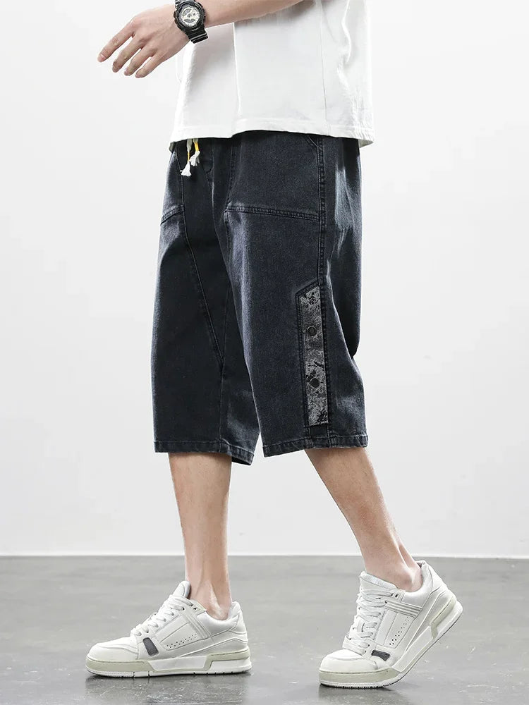 Men’s Washed Denim Drawstring Capris