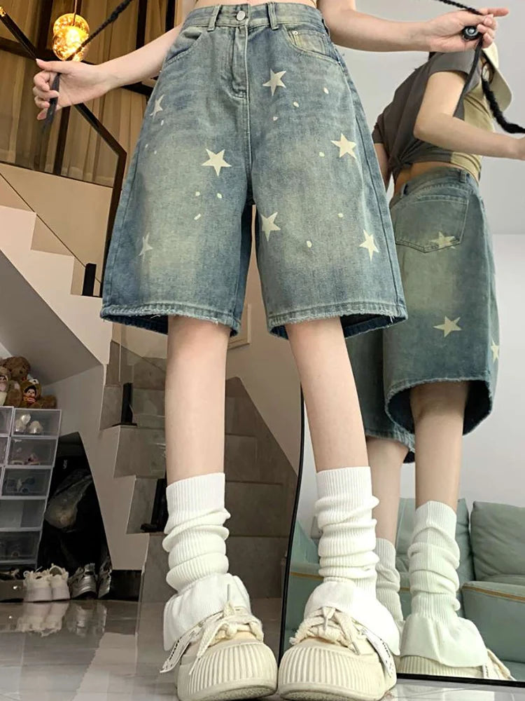 Women’s Retro Wide-Leg Denim Shorts