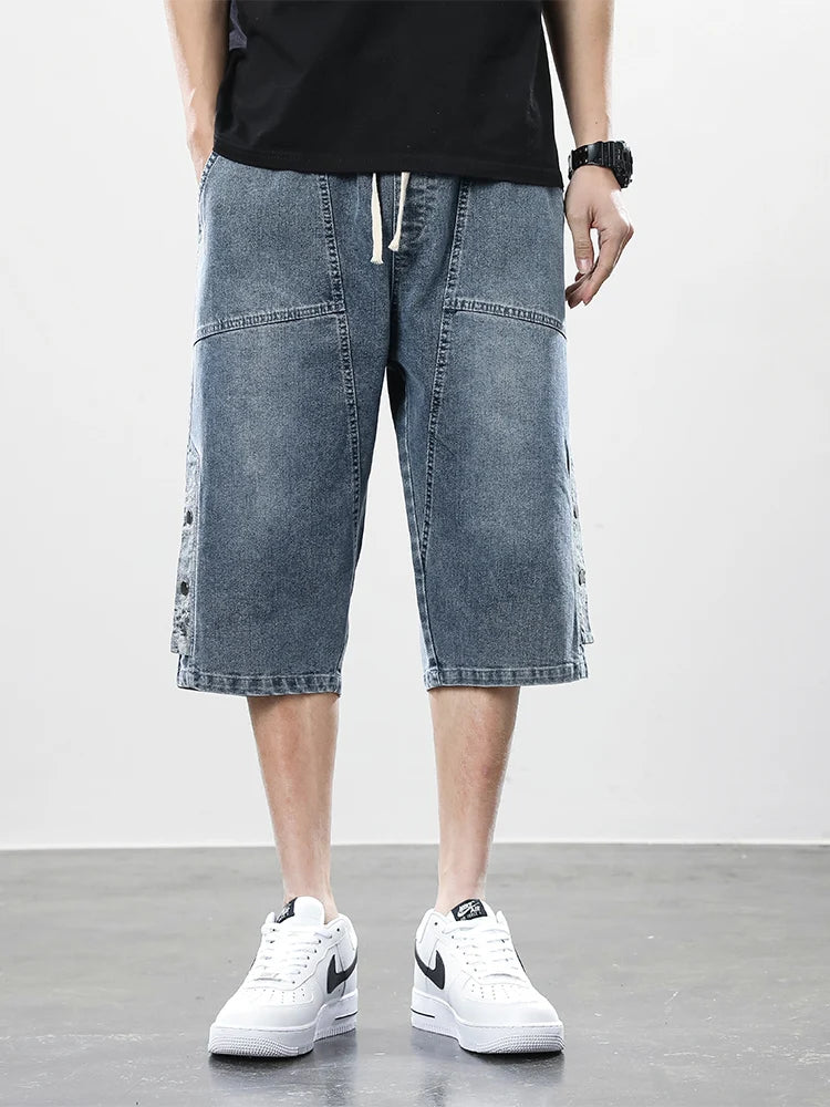Men’s Washed Denim Drawstring Capris