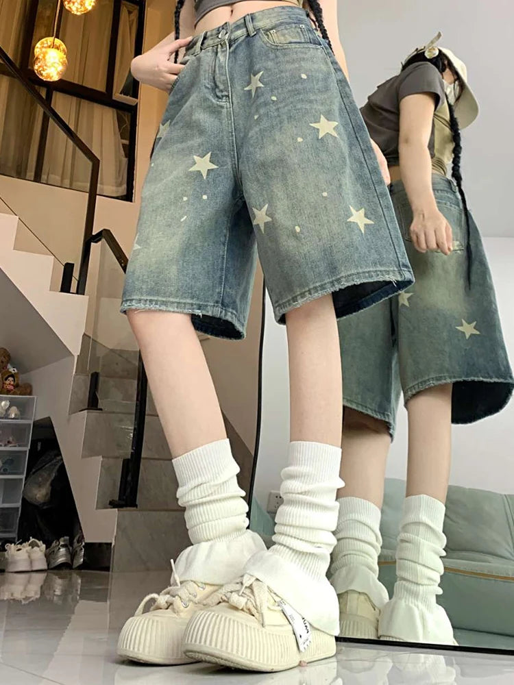 Women’s Retro Wide-Leg Denim Shorts
