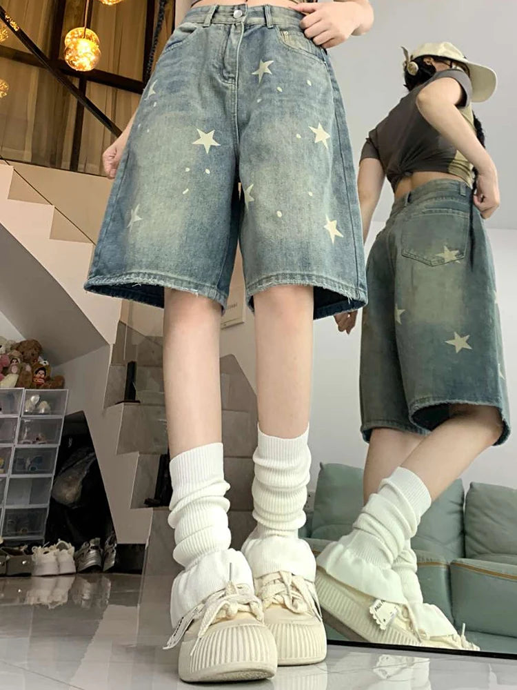 Women’s Retro Wide-Leg Denim Shorts