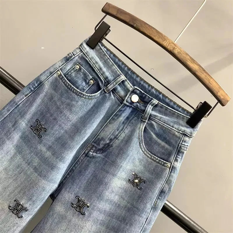 Women’s Light Blue Embroidered Wide-Leg Jeans