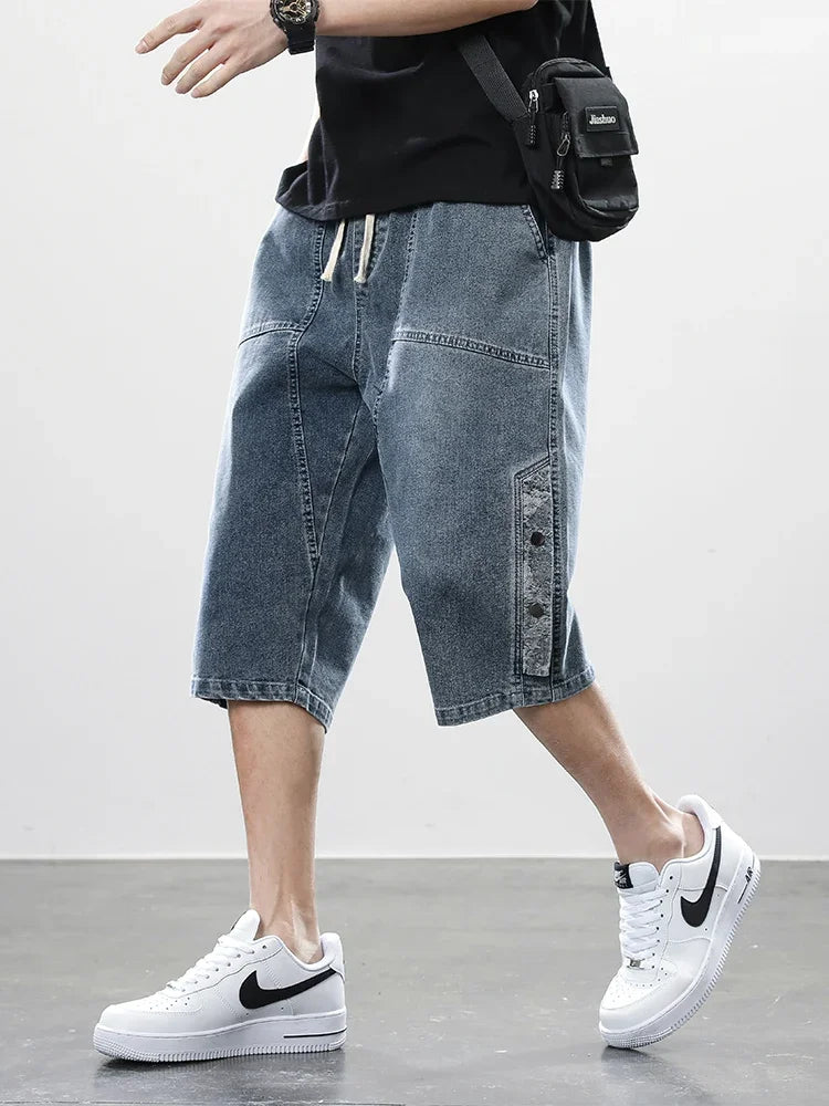 Men’s Washed Denim Drawstring Capris