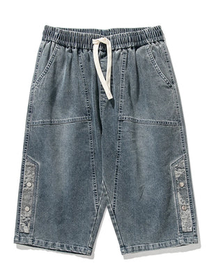Men’s Washed Denim Drawstring Capris