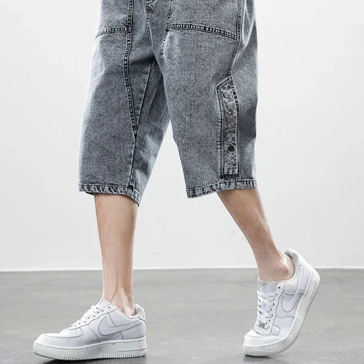 Men’s Washed Denim Drawstring Capris