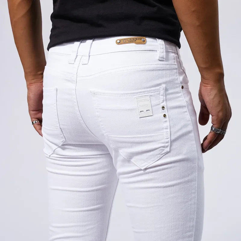 Men’s White Slim-Fit Stretch Jeans