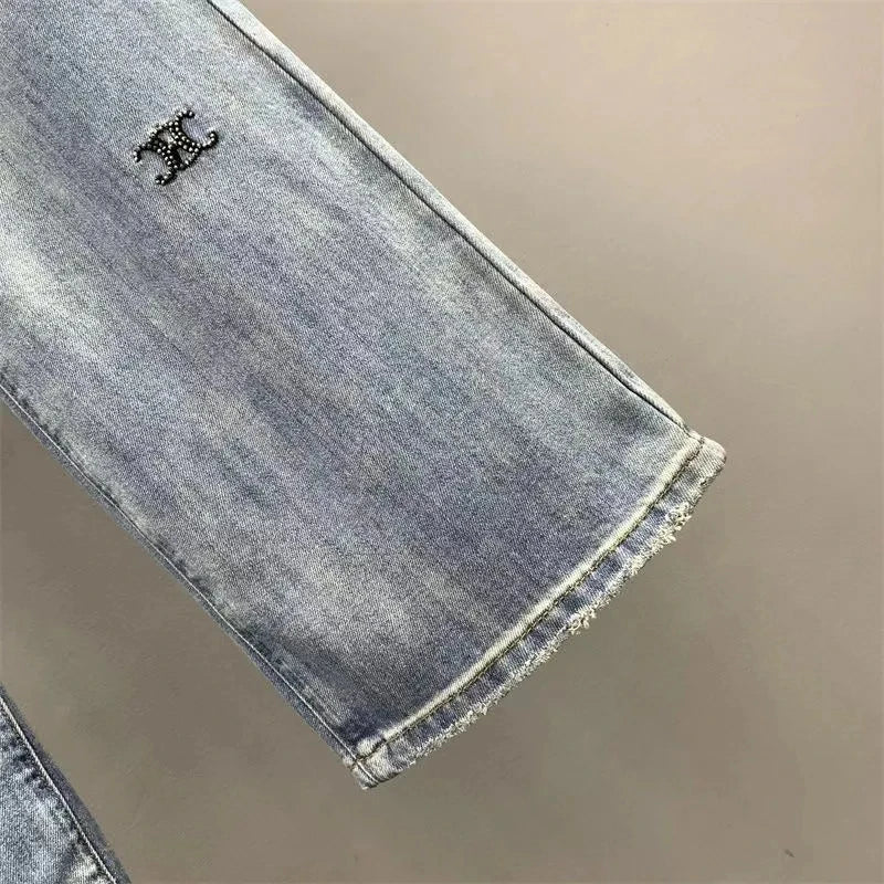 Women’s Light Blue Embroidered Wide-Leg Jeans