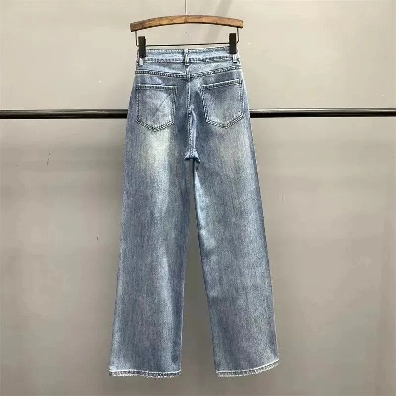 Women’s Light Blue Embroidered Wide-Leg Jeans