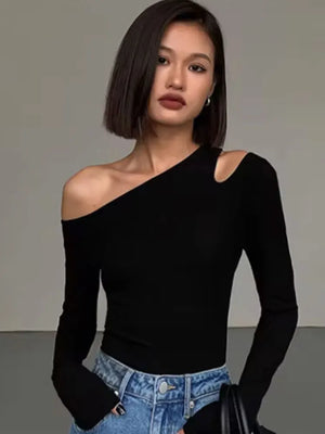 Women’s Skew Collar Off-Shoulder Crop Top